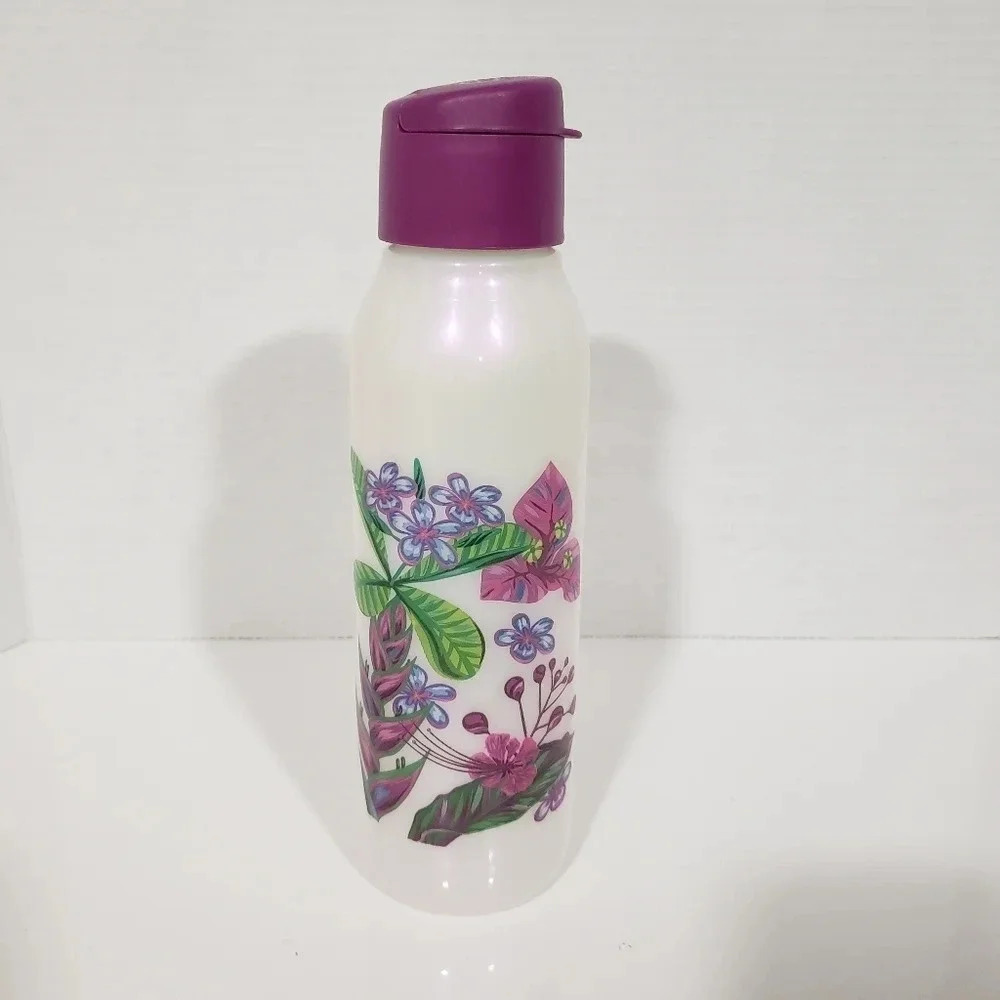 Tupperware Hummingbird Eco Water Bottle with Flip Top,Purple/Pearlescent White.